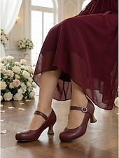 voordelige Mother of Bride/Groom-Women's White Mary Jane Wedding Shoes - Elegant Retro Mid-Heel Pumps with Scalloped Straps &amp; Comfortable Block Heel for Mother of the Bride, Indoor Church Ceremonies &amp; Formal Receptions