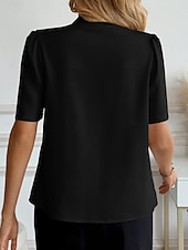 abordables Blusas Elegantes-Mujer Camisa Camisa con botones Camisa casual Botones Plano Elegante Clásico Moderno Manga Corta Escote en Pico Tops regulares Diario Festivos Noche Azul Piscina Negro Blanco Vino Albaricoque Verano