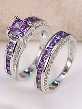 abordables Boda ACC-Juego de anillos para mujer, cobre con circonitas cúbicas, multicolor, elegantes anillos a juego para bodas, fiestas y eventos formales, joyería nupcial o de noche perfecta.