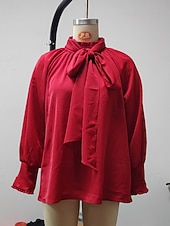 Χαμηλού Κόστους Μπλούζες &amp;amp; Πουκάμισα-Γυναικεία Πουκάμισο Μπλούζα Μπλούζες σιφόν Σουρωτά Κουρελού Σκέτο Κομψό Διακοπές Στυλάτο Μακρυμάνικο Ζιβάγκο Κανονικά μπλουζάκια Καθημερινά Γραφείο Αργίες Θαλασσί Μαύρο Ανθισμένο Ροζ Κρασί Πορτοκαλί