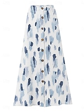  בגדי ריקוד נשים חצאית לחופשה אופנתי יום יומי מקסי מותניים גבוהים חצאיות פרחוני דפוס מיקרו-אלסטי יומי רחוב פול ורוד מסמיק תלתן קיץ פוליאסטר