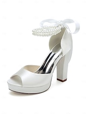 economico sposa-sandali con plateau color avorio bianco da donna - eleganti tacchi da sposa con cinturini di perle per matrimoni in chiesa