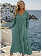 tanie Białe koronkowe sukienki-Damskie Sukienka midi Biała sukienka Sukienka A line Plisowana sukienka Zwykła sukienka Elegancja Moda Nowoczesny Codzienny Na zewnątrz Plaża Luźna Równina Krótki rękaw W serek Niebieski Czarny Biały