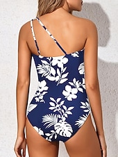 abordables Maillots de bain une pièce-Femmes Maillots de Bain Une Pièce Monokini Maillot de bain Contrôle du ventre Taille haute Mince Dos nu Vacances Tenues de plage Fleuri Léopard Col asymétrique Sans manches Maillots de bain