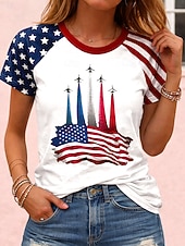  Amerikanischer Unabhängigkeitstag Damen T Shirt Druck Grafik Buchstabe Amerikanische Flagge Vintage Stilvoll Klassisch Kurzarm Rundhalsausschnitt Normale Oberteile Täglich Schwarz Weiß Sommer Frühling