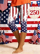 זול מכנסי יום העצמאות-בגדי ריקוד נשים חותלות חופשה אופנתי יום יומי קפריס מותניים גבוהיםPantsיום העצמאות האמריקאי גראפי דגל אמריקה דפוס קומפורט רך נוח סטרצ'י (נמתח) יומי רחוב חגים פול לבן אודם קיץ אביב גזרה צרה