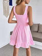 abordables Vestidos a Rayas y Geométricos-Mujer Mini vestido Vestido corsé Vestido de una línea Vestido de verano Vestido lencero Casual Diario Playa Festivos Ajuste regular Plaid Sin Mangas Escote en U Azul Piscina Rosa Verano