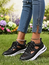 abordables Zapatillas de mujer-Zapatillas beige con cortes para mujer: zapatos informales transpirables con cordones para uso diario, para caminar y viajar.