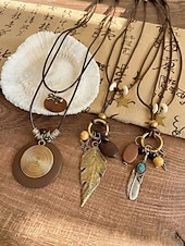 economico Collana da donna-Collane lunghe da donna in stile bohémien a strati, multi-stile, in lega, con pendente regolabile, perfette per l'uso quotidiano e per i viaggi.