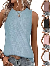 economico Top e canotte da donna-Per donna Maglietta Canotta Patchwork Traforato Tinta unica Moda Elegante Classico Senza Maniche Girocollo Top lunghi Quotidiano Uscire Weekend Bianco Rosa Vino Azzurro cielo Estate Primavera