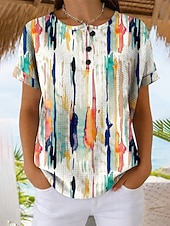  T-shirt Femme Waffle Imprimé Rayé Graphique Rayé Abstrait Vintage Stylé Classique Manches Courtes Col Ronde Tops Quotidien Bleu Rose Orange Vert Été Printemps