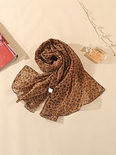 baratos Acessórios de férias-Lenço feminino de chiffon leve estilo boêmio, estampa de leopardo, várias cores, ideal para uso diário, férias e viagens.