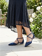 billige Mor til bruden/groom-Dame marineblå flate sko med spiss tå og kryssremmer, elegante sko til brudens mor til hagebryllup, komfortable flate sko til utendørs bruk