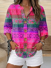 abordables Blusas Florales-Mujer Blusa Estampado Floral Graphic Elegante Vintage Casual Manga 3/4 Cuello Barco Tops regulares Diario Festivos Ropa de vacaciones Azul Piscina Amarillo Morado Naranja Verano Primavera
