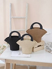 tanie Torby i torebki-Duża damska torebka ze słomy plecionej, wielokolorowa, z ekologicznego plecionego materiału, stylowa letnia torba, idealna na co dzień, na wakacje na plaży i do kurortu