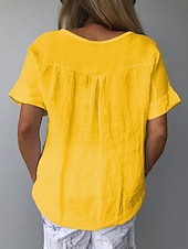 preiswerte Hemden-Damen Leinenhemd T Shirt T-Shirt Druck Blumen Grafik Mode Klassisch Lässig Kurzarm V Ausschnitt Normale Oberteile Täglich Ausgehen Wochenende Weiß Gelb Marineblau Grau Leicht Blau Sommer Frühling