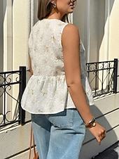 cheap Lace Tops-Women's Shirt Blouse Lace Tops Sleeveless Shirt Lace Floral Stylish Classic Modern Sleeveless V Neck Regular Tops Daily Holiday Going out White Summer Spring