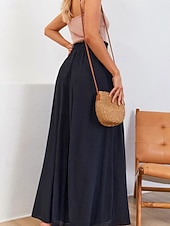 billiga breda ben och hög midja-Dam Trosor Kinesiska Aktiv Streetwear Ledigt Fullängd Medium Midja Slät Snörning Bekväm Oelastisk Dagligen Utomhus Gata Aprikos Svart Mörk marin Kaki Sommar Vår Lös passning