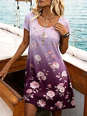 economico Abito Floreale-Per donna Mini Abito Vestito Estivo Vestito T-Shirt Abito a trapezio Abito Estivo Vacanza Casual Quotidiano Spiaggia Ferie Vestibilità regolare Ombre Floreale Grafico Manica Corta Girocollo Blu Viola