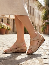 Недорогие Сандалии на танкетке-женские босоножки на танкетке с регулируемыми ремешками-липучками – удобная летняя обувь для прогулок и повседневной носки