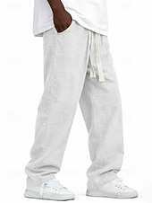 cheap Classic-Men's Linen Pants Trousers Summer Pants Baggy Pants Pocket Elastic Waist Straight Leg Solid Color Comfort Comfortable Full Length Casual Daily Holiday Vacation Fashion Blue Black Inelastic