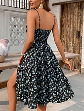 cheap Casual Floral Dresses-Women's Midi Dress Sundress Casual Dress Floral Dress Slip Dress Elegant Fashion Modern Outdoor Vacation Going out Regular Fit Floral Sleeveless Straps Blue Summer Spring