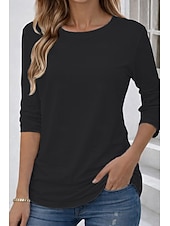 baratos Camiseta lisa-Camiseta 100% Algodão Feminina Cor Sólida Básica Clássica Casual de Manga Longa com Decote Redondo Tops Regulares para o Dia a Dia Saídas Preta Branca Vermelha Azul Marinho Verde Menta Primavera