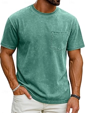 billiga grundläggande t-shirts-Herr T-shirt Tvätta skjorta i 100 % bomull Kortärmad Rund hals Sommar Vår Alla årstider Ensfärgat Elegant Vintage Neutral Ficka Färgade plagg Bedrövad Ledigt Hem Utomhus Svart Rosa Brun Topp t-shirt