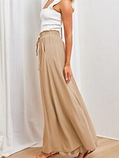 billiga breda ben och hög midja-Dam Trosor Kinesiska Aktiv Streetwear Ledigt Fullängd Medium Midja Slät Snörning Bekväm Oelastisk Dagligen Utomhus Gata Aprikos Svart Mörk marin Kaki Sommar Vår Lös passning