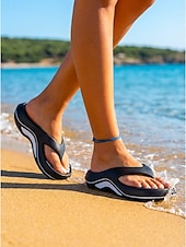 economico Donne-infradito nere comode e impermeabili da donna con plateau - sandali infradito sportivi ergonomici con suola spessa per le vacanze al mare, passeggiate sulla sabbia &amp;abbigliamento da resort estivo