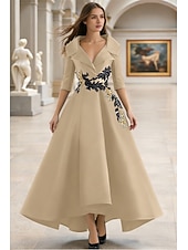 baratos Vestidos de Festa em A-Linha A Longo Vestido formal Vestidos de noite Elegante Manga Longa Decote V Carnaval Formal Bolsos Cetim com Miçangas Apliques