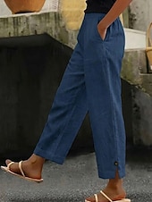 voordelige Botten-Women's Linen-feel Pants Cotton Casual Pants Summer Pants Vacation Fashion Streetwear Full Length High Waist Plain Pocket Elastic Waist Comfort Comfortable Inelastic Daily Vacation Street Pinky White