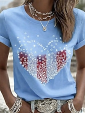  Giorno dell'Indipendenza Americana Per donna Maglietta Stampato Grafico Bandiera Lettera Vintage Elegante Classico Manica Corta Girocollo Top Regolari Quotidiano Blu Nero Bianco Rosso Blu marino