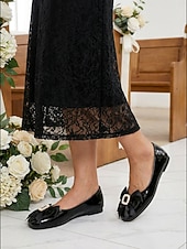 economico Madre della Sposa/Sposo-scarpe basse da donna in vernice nera con perle e fiocco - eleganti ballerine da sposa per la madre della sposa ai matrimoni in chiesa
