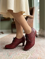 cheap Victorian &amp; Edwardian-Women's Victorian Style Lace-Up Oxford Pumps - Elegant Edwardian Retro Heeled Booties with Scalloped Brogue Detail and Spool Heel for Vintage Weddings, Period Costumes &amp; Classic Tea Parties