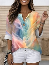 economico Arte &amp; Design Bluse-Per donna Blusa Stampato Grafico Geometrico Astratto Vintage Elegante Moderno Manica 3/4 Girocollo Top Regolari Quotidiano Ferie Abbigliamento mare Blu Giallo Viola Arancione Estate Primavera