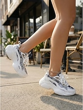 cheap Women's Sneakers-Women's Chic White Platform Sneakers - Comfortable Lace-up Canvas Shoes for Daily Walking, Casual Office Wear &amp; Urban Street Style