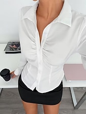 abordables Blouses Unies-Femmes Chemise Chemise boutonnée Chemise Décontractée Froncé Boutons Uni Élégant Moderne Occasionnel manche longue Col de chemise Hauts Réguliers Quotidien Fête Sortir Noir Blanche Violet Gris Bleu