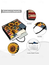  תיק נשיאה פוליאסטר לנשים עם קיבולת גדולה וכיס עם רוכסן, עיצוב פטריוטי של חמניות ודגל אמריקאי, מושלם ליום השנה ה-250, יום העצמאות ולשימוש יומיומי יומיומי