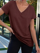 economico T-shirt semplice-Per donna Maglietta Semplice Moda Elegante Classico Manica Corta Scollo a V Top Regolari Quotidiano Uscire Weekend Bianco Rosa Vino Blu marino Albicocca Estate Primavera