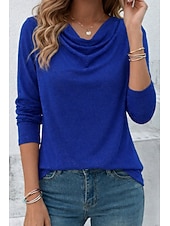 abordables T-shirt uni-Femmes Haut d'épissage en dentelle Chemisier Élégant Mode manche longue Col Bénitier Hauts Réguliers Quotidien Tenue de soirée Sortir Bleu Noir Jaune Rouge Violet Printemps Automne