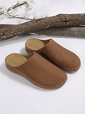 cheap Women's Clogs &amp; Mules-Women's Beige Slip-On Perforated Loafers – Comfortable Summer Shoes for Casual, Travel and Everyday Wear