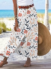  בגדי ריקוד נשים חצאית לחופשה אופנתי יום יומי מקסי מותניים גבוהים חצאיות פרחוני דפוס מיקרו-אלסטי יומי רחוב פול ורוד מסמיק תלתן קיץ פוליאסטר