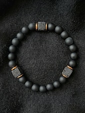 abordables Accessoires de vacances-Bracelet pour homme en perles de pierre volcanique, deux styles, perles de lave noire mate, bijou tendance et décontracté, parfait pour le quotidien et les voyages.