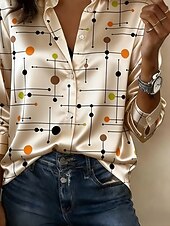  Per donna Camicia Camicia in raso Stampato Floreale Grafico Bohemien Vintage Classico Manica Lunga Colletto a Camicia Top Regolari Quotidiano Ferie Uscire Bianco Oro Verde Cachi Estate Primavera