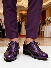 baratos Sapatos Derby-Sapatos sociais masculinos em couro sintético laranja vibrante com estampa de cobra, bico fino e cadarço, ideais para baladas, festas, ocasiões especiais e casamentos.