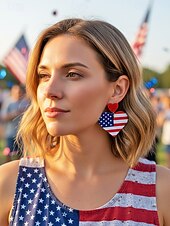 cheap Accessories-Women's Acrylic Patriotic Dangle Earrings, Multi-Style Sunflower, Star and Heart American Flag Earrings for USA 250th Anniversary, Independence Day, Casual Wear, Travel and Vacation Styling