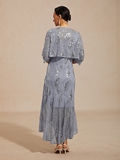 abordables Chaquetas-Mujer Camisa Blusa Chaqueta Lentejuelas Malla Transparente Pluma Elegante Manga 3/4 Cuello halter Fiesta de Noche Semi-formal Ropa formal Azul polvoriento Verano Primavera Otoño