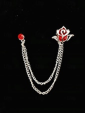 economico Matrimonio ACC-Spilla da bavero da uomo in lega con rosa e catena, accessorio per abiti da sposa e da festa, vari colori, elegante spilla floreale per occasioni formali