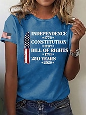  American Independence Day Women's T Shirt Print Graphic Flag Letter Vintage Stylish Classic Short Sleeve Crew Neck Round Neck Regular Tops Daily Blue Black White Red Summer Spring